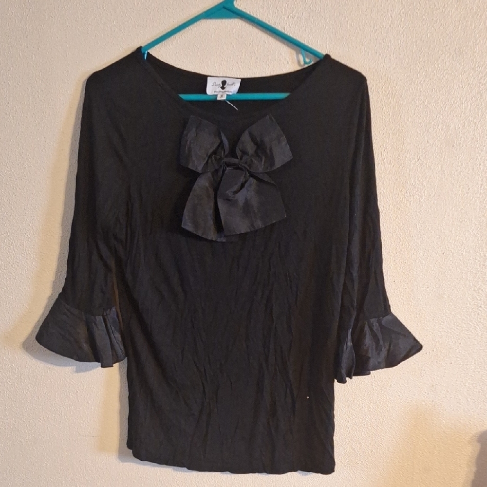 Dainty Jewells Black Ruffled Blouse with Elegant Bow